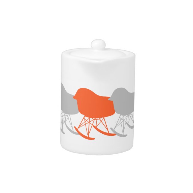 Mid-Century Gray Pattern Chair Silhouette Teapot (Front)