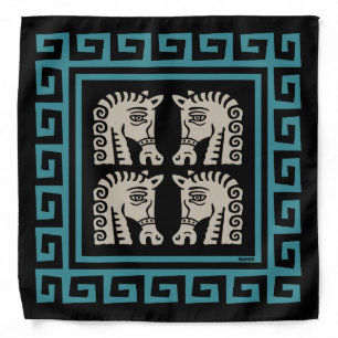 Mid Century Greek Key with Horses Bandana