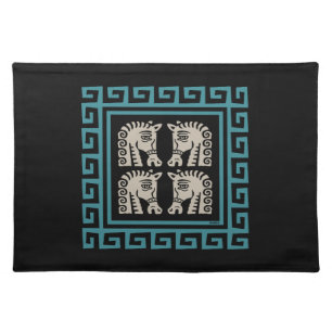 Mid Century Greek Key with Horses Cloth Placemat
