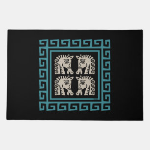 Mid Century Greek Key with Horses Doormat