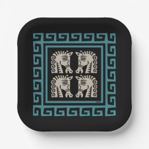 Mid Century Greek Key with Horses Paper Plates