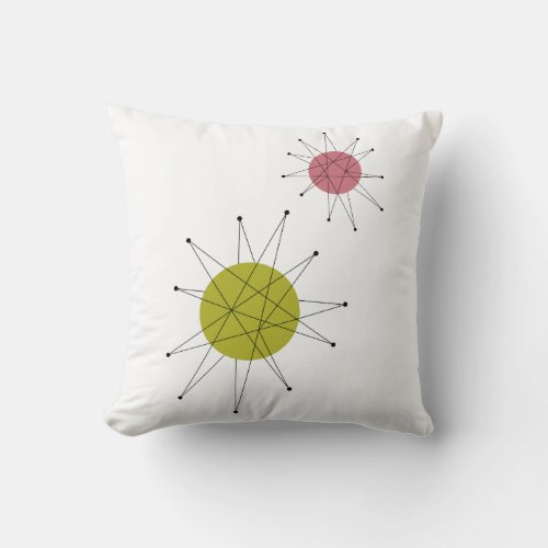 Mid_Century Green and Pink Franciscan Starburst Throw Pillow