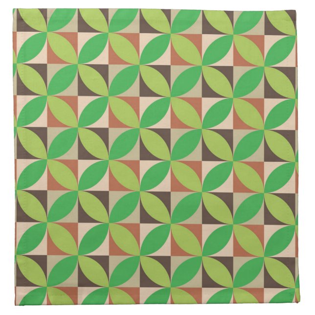 Mid Century Green Geometric circles on squares Cloth Napkin (Front)