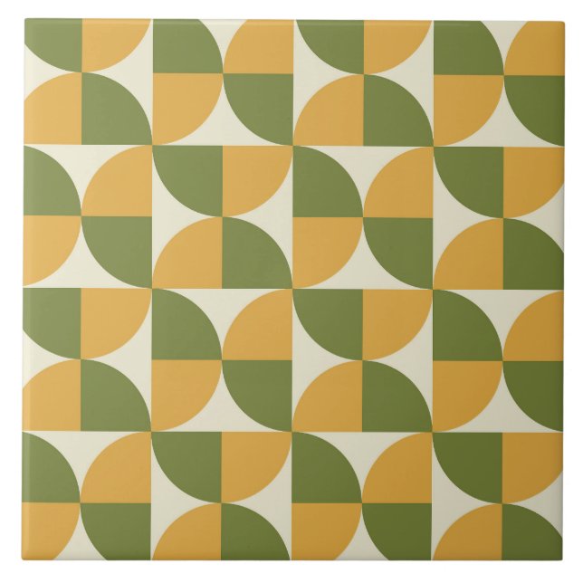 Mid Century Green Mustard yellow  Semi Circles  Ceramic Tile (Front)