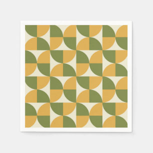 Mid Century Green Mustard yellow Semi Circles Napkins