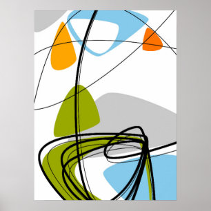 Mid Century Green Orange Modern Abstract Vintage Poster