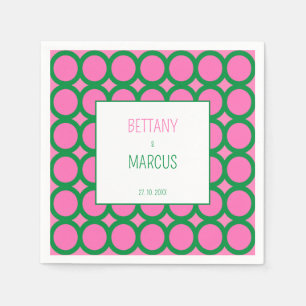 Mid Century Green & Pink Geometric Circle Napkins