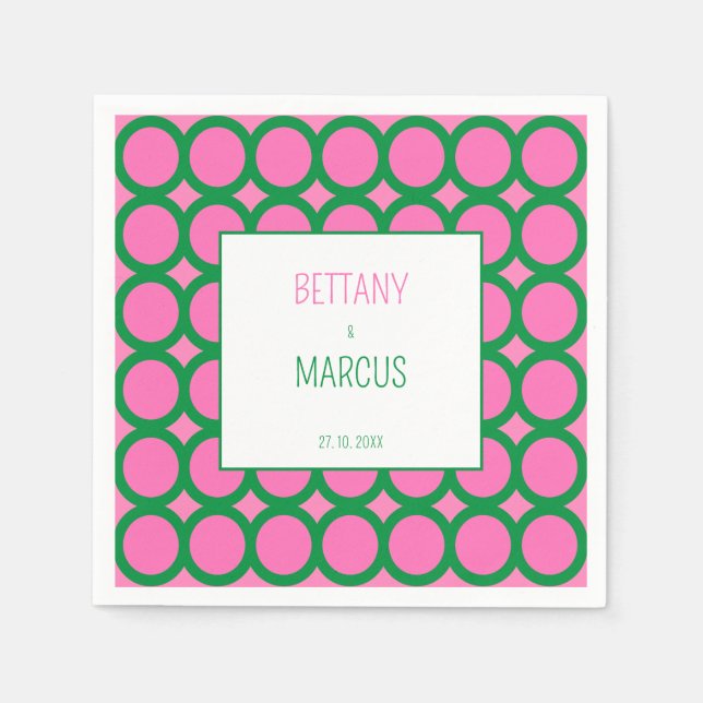 Mid Century Green & Pink Geometric Circle Napkins (Front)