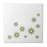 Mid-Century Green Starburst Design Ceramic Tile<br><div class="desc">Mid-century modern inspired design featuring vintage retro green starbursts in an organic design on a white background. Simple,  clean modern design.</div>