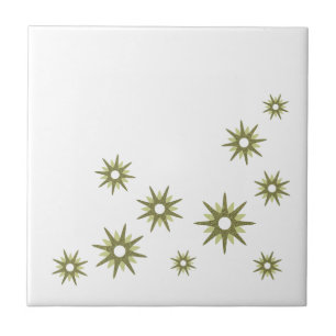 Mid-Century Green Starburst Design Ceramic Tile