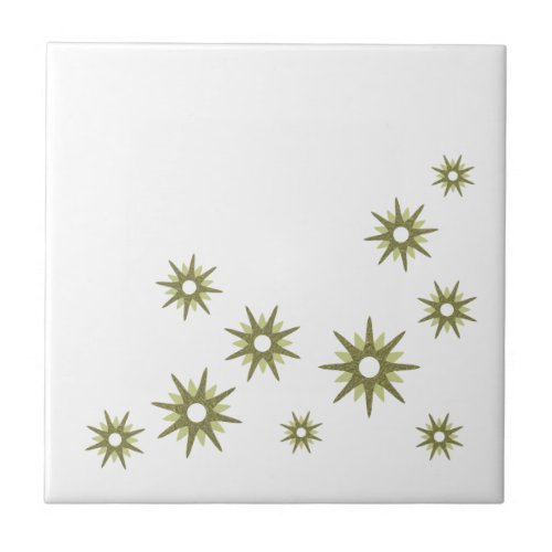 Mid_Century Green Starburst Design Ceramic Tile
