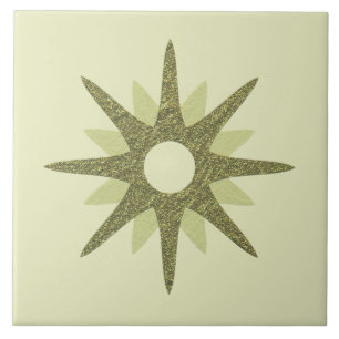Mid-Century Green Starburst   Large Ceramic Tile