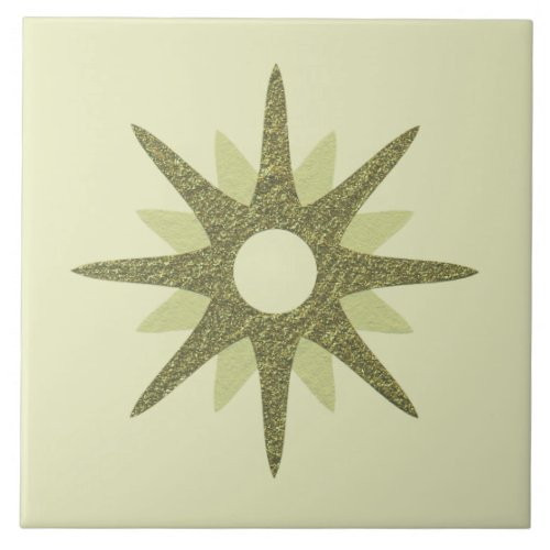 Mid_Century Green Starburst  Large Ceramic Tile