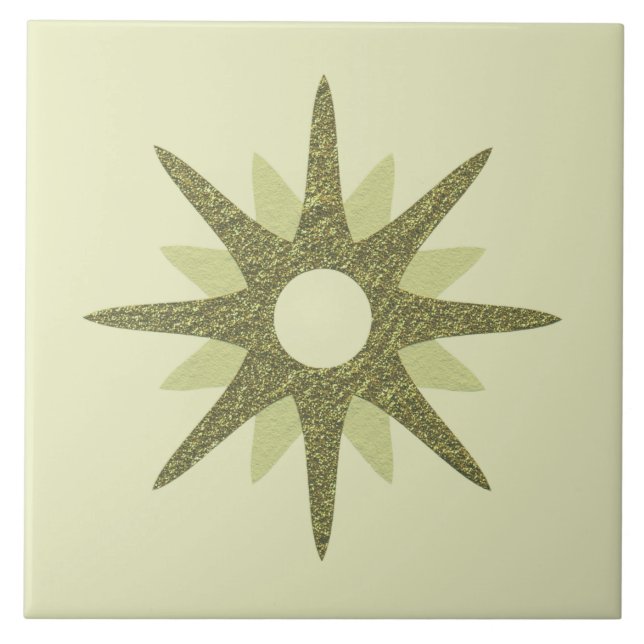 Mid-Century Green Starburst | Large Ceramic Tile (Front)