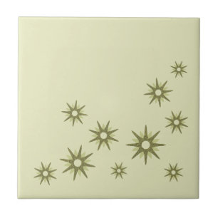 Mid-Century Green Starbursts Ceramic Tile