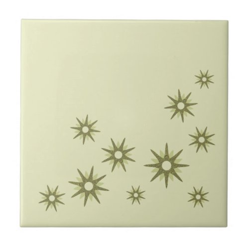 Mid_Century Green Starbursts Ceramic Tile