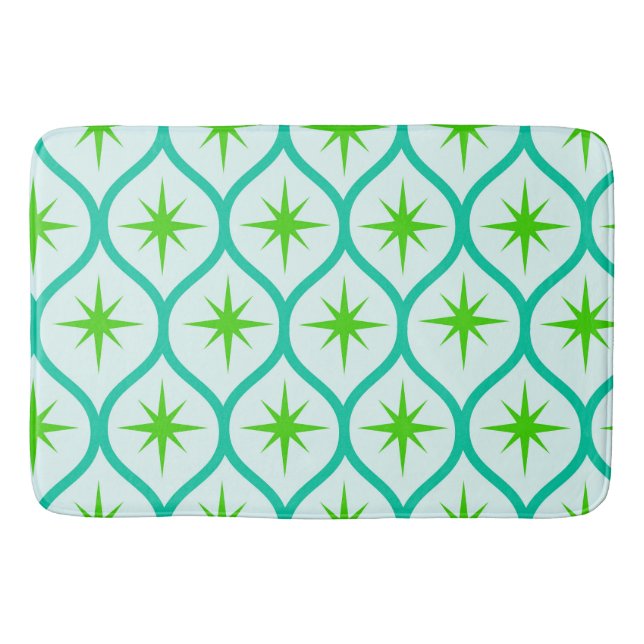Mid Century Green Starbursts on Ovals Pattern  Bath Mat (Front)