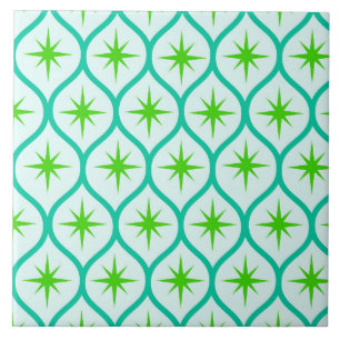 Mid Century Green Starbursts on Ovals Pattern Ceramic Tile