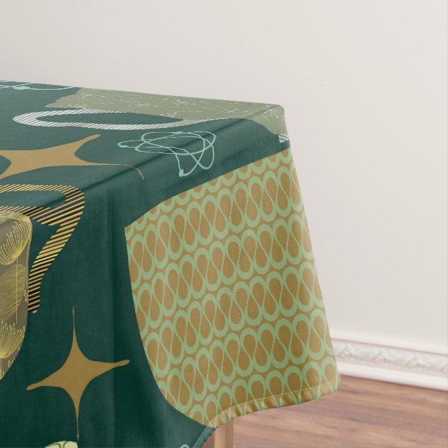 Mid Century Green Teacup Pattern Tablecloth (In Situ)