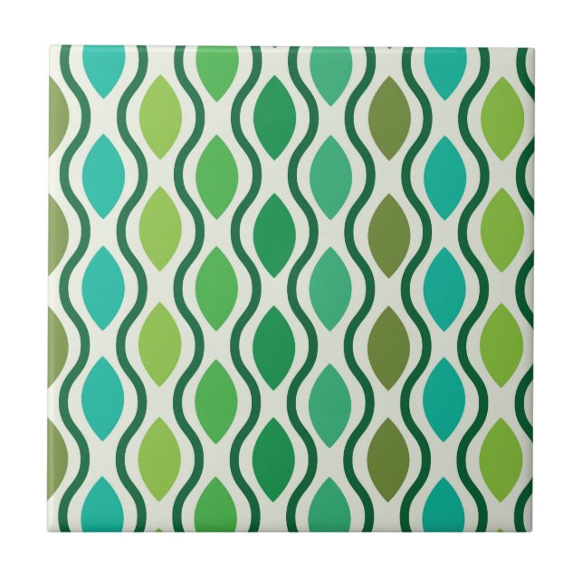 Mid Century Green Teal Retro Ogee pattern   Ceramic Tile (Front)