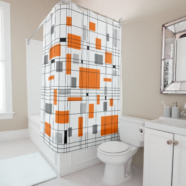 Mid Century Grid Shower Curtain (In Situ)