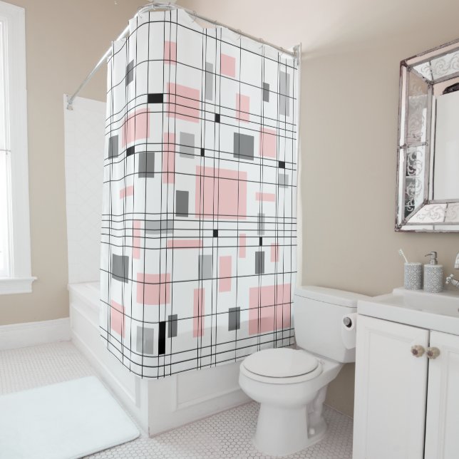 Mid Century Grid Shower Curtain (In Situ)
