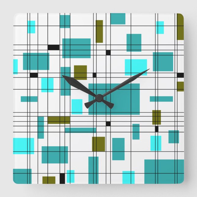 Mid Century Grid Square Wall Clock (Front)