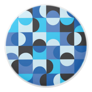  Mid Century Half circles Blue Turqouise Black  Ceramic Knob