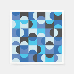  Mid Century Half circles Blue Turqouise Black  Napkins