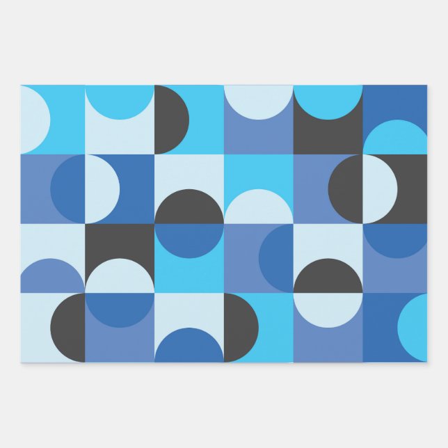  Mid Century Half circles Blue Turqouise Black  Wrapping Paper Sheets (Front)