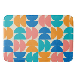 Mid Century Half Circles in Orange teal blue coral Bath Mat