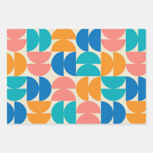Mid Century Half Circles in Orange teal blue coral Wrapping Paper Sheets