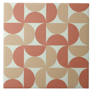 Mid Century Half Circles in Tan and Terracotta Ceramic Tile