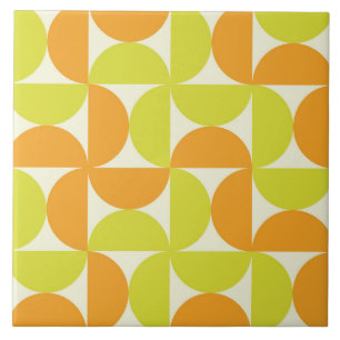 Mid Century Half Circles Orange and Lime green Ceramic Tile