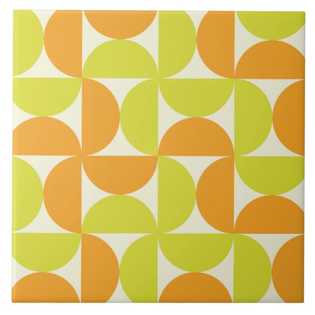 Mid Century Half Circles Orange and Lime green  Ceramic Tile (Front)