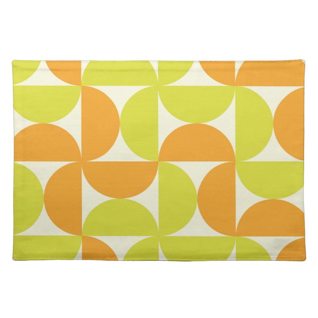 Mid Century Half Circles Orange and Lime Green  Cloth Placemat (Front)
