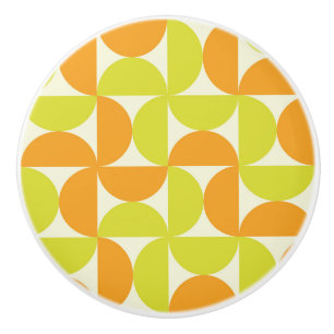 Mid Century Half Circles Orange and Yellow  Ceramic Knob