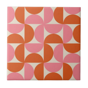 Mid Century Half Circles Pink Orange Geometric  Ceramic Tile