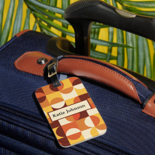 Mid Century Half circles yellow orange custom Luggage Tag