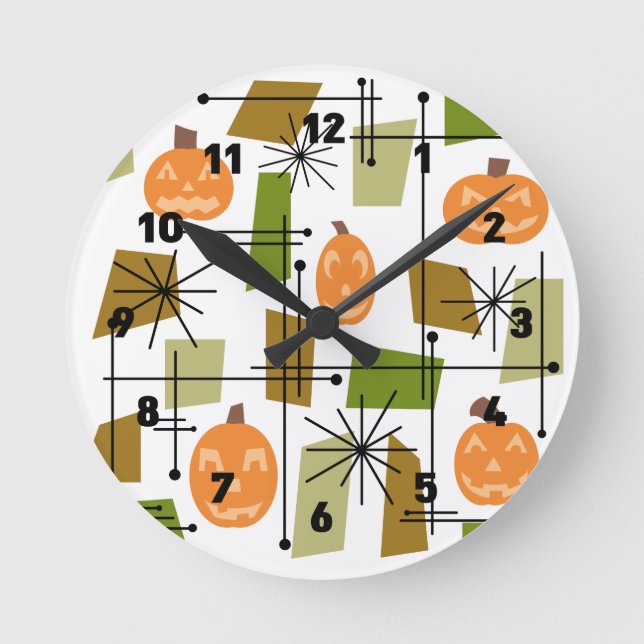 Mid Century Halloween Pumpkins Round Clock (Front)