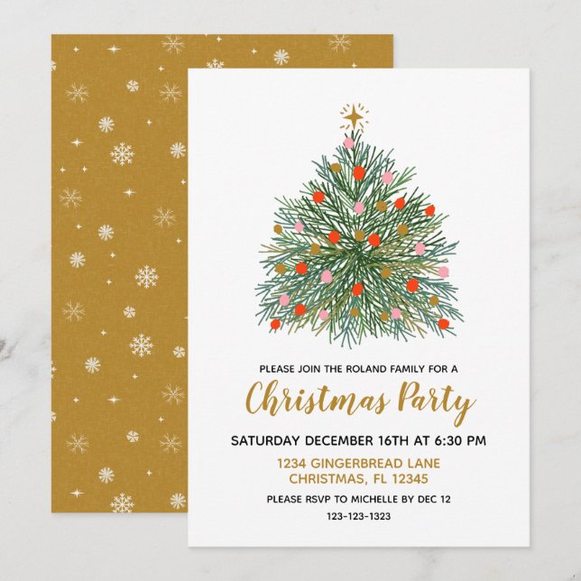 Mid Century Hand-drawn Christmas Party Invitation (Front/Back)