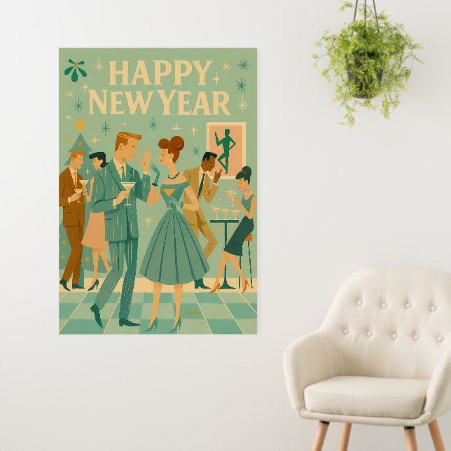 Mid Century Happy New Year The Martini Dance Foam Board (In Situ (Wall))