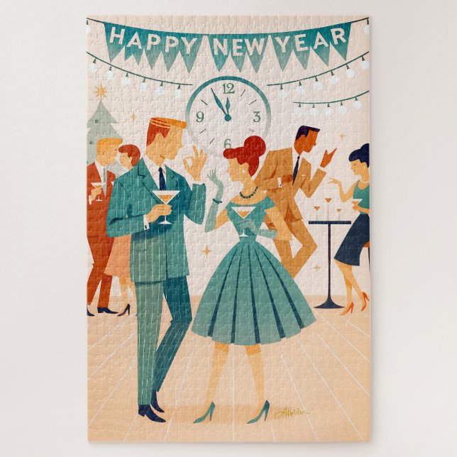 Mid Century Happy New Year The Martini Dance Jigsaw Puzzle (Vertical)