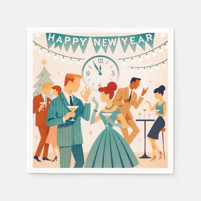 Mid Century Happy New Year The Martini Dance Napkins (Front)