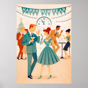 Mid Century Happy New Year The Martini Dance Poster