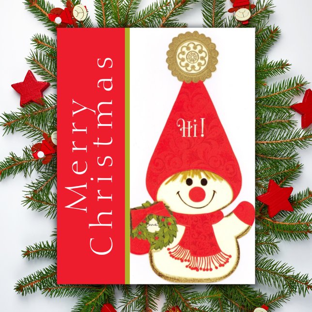 Mid Century Happy Snow Gnome Custom Christmas Holiday Card (Mid Century Happy Snow Gnome Custom Christmas Holiday Card)