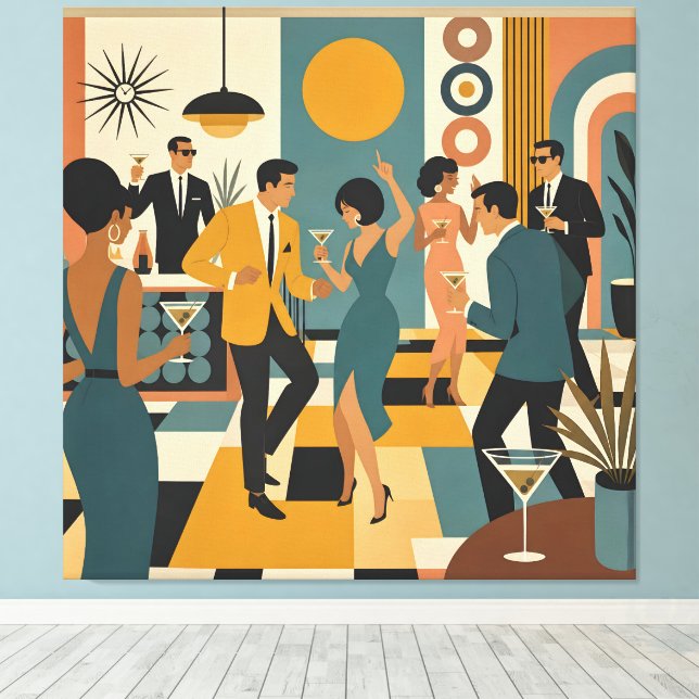 Mid Century Hip Martini Dance Party Canvas Print (Insitu(Wood Floor))