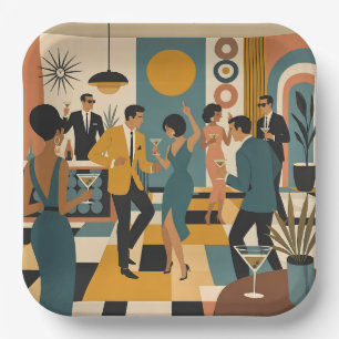 Mid Century Hip Martini Dance Party Paper Plates