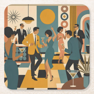 Mid Century Hip Martini Dance Party Square Paper Coaster