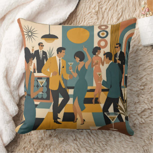Mid Century Hip Martini Dance Party Throw Pillow